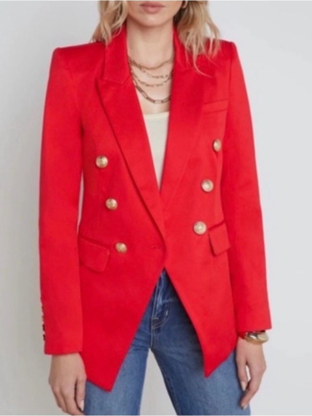 L'Agence Kendi Long Double- Breasted Blazer in red  size 0_NWT